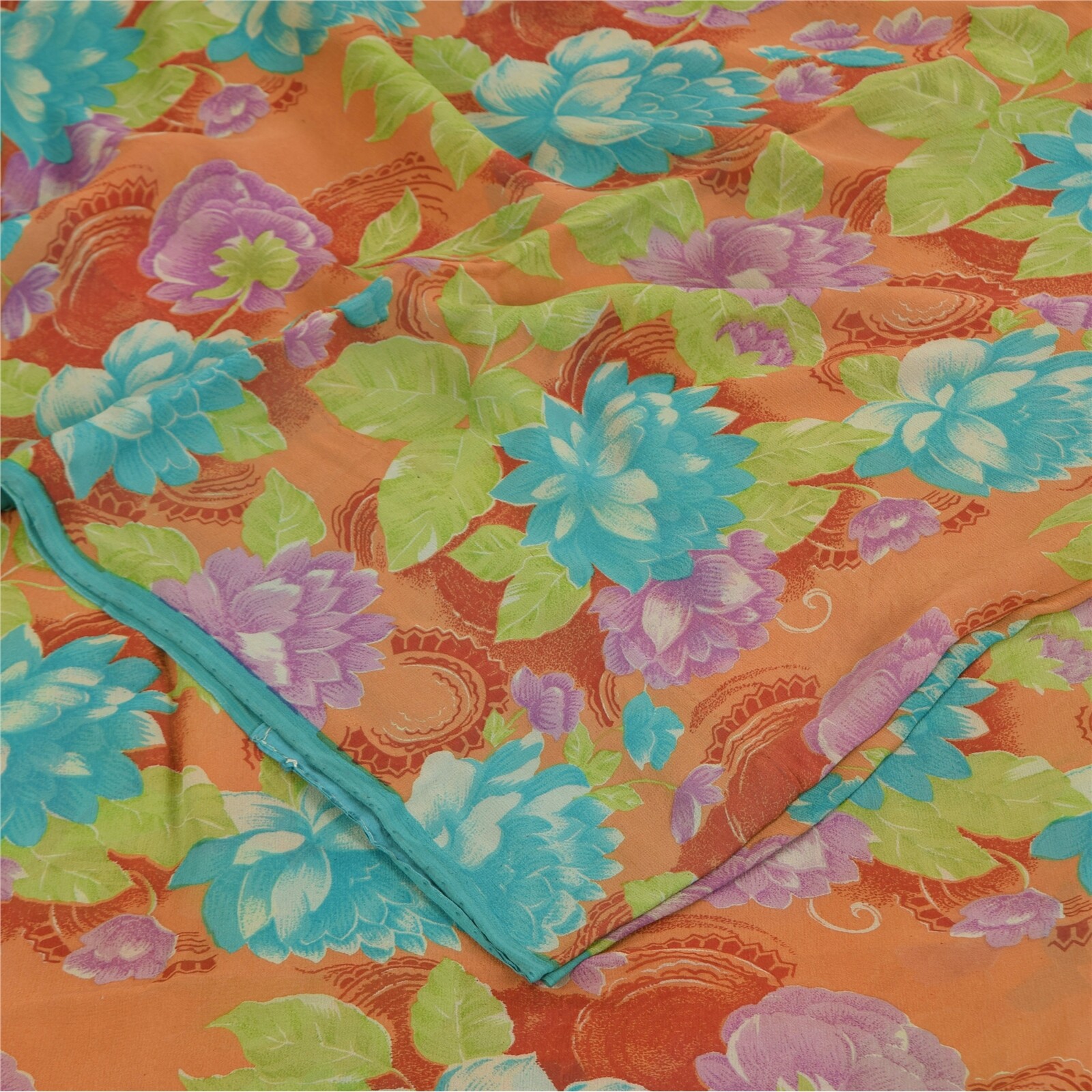 Sanskriti Vintage Sarees Multi Pure Georgette Silk Print Sari 5+Yd Craft Fabric