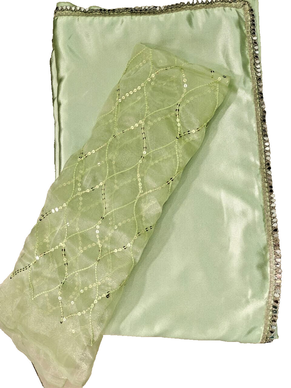 Plain trendy Saree blouse piece unstitched sari border pale green with mirror