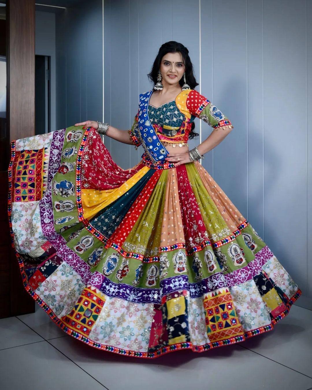 Beautiful Multicolor Navratri Lehenga Choli For Women, Readywear By Aadat Export