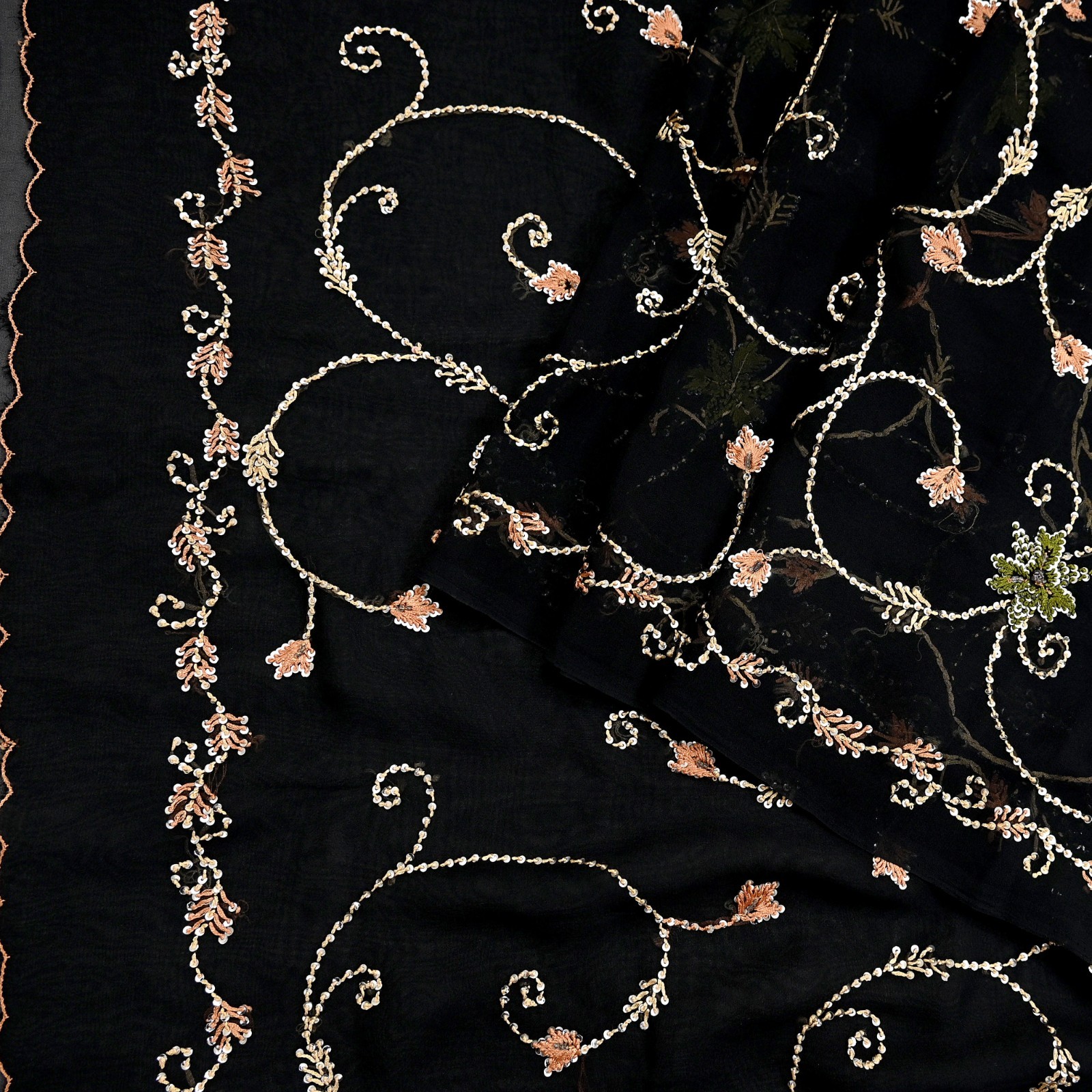 Indian Vintage Heavy Sari Black Pure Georgette Silk Hand Beaded Sarees Ethnic