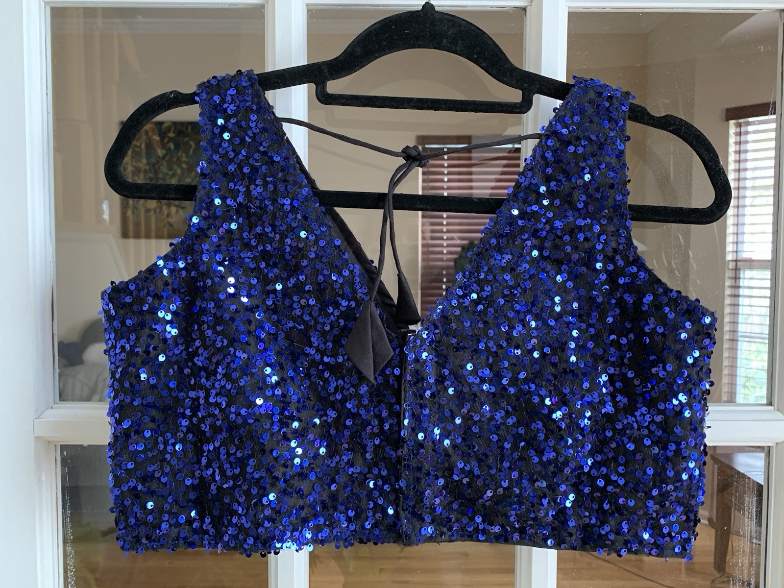 Navy Blue Sequin Indian Partywear Readymade Choli Blouse For Saree And Lehenga