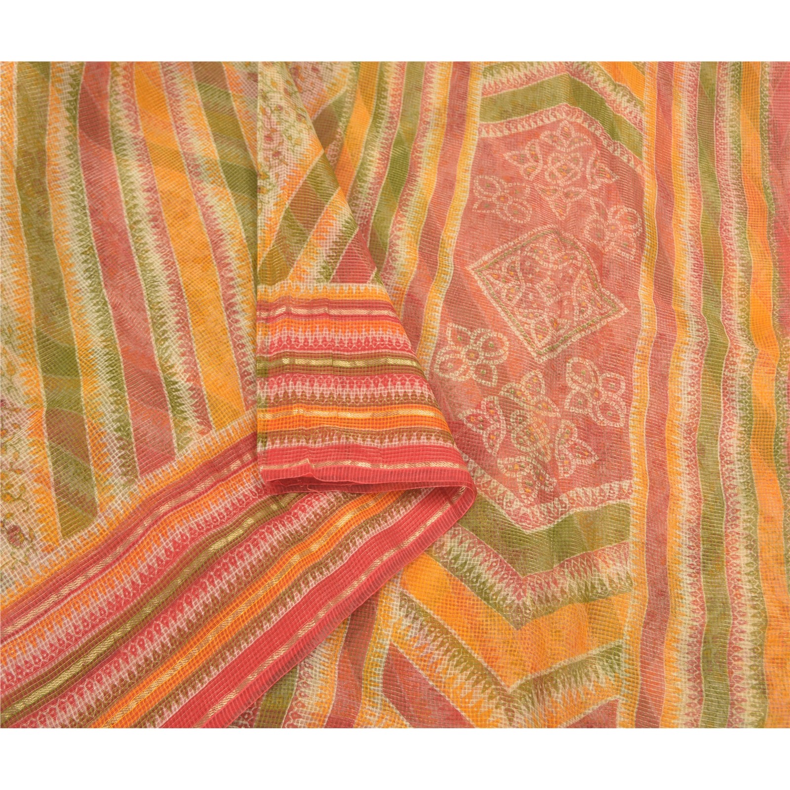 Sanskriti Vintage Indian Sarees Blend Cotton Printed Kota Sari 5 Yard Fabric