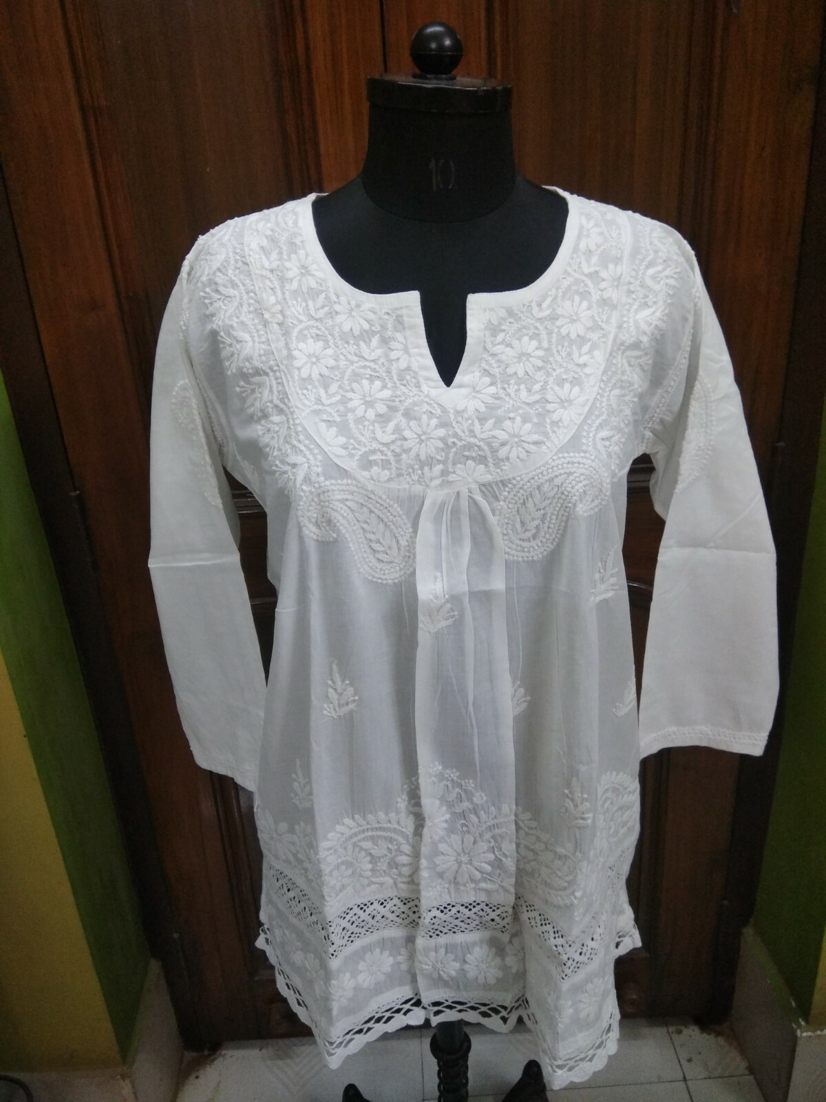 TUNIC ETHNIC S M L XL 2XL HANDMADE 100% COTTON TOP KURTA KURTI CHIKAN EMBROIDERY