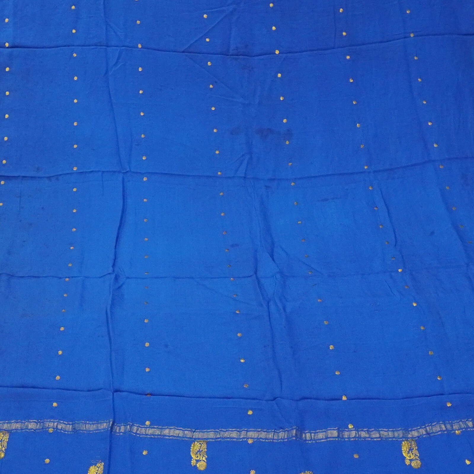 Vintage Blue Sarees 100% Pure Mysore Crepe Silk Zari Woven Sari 5YD Craft Fabric