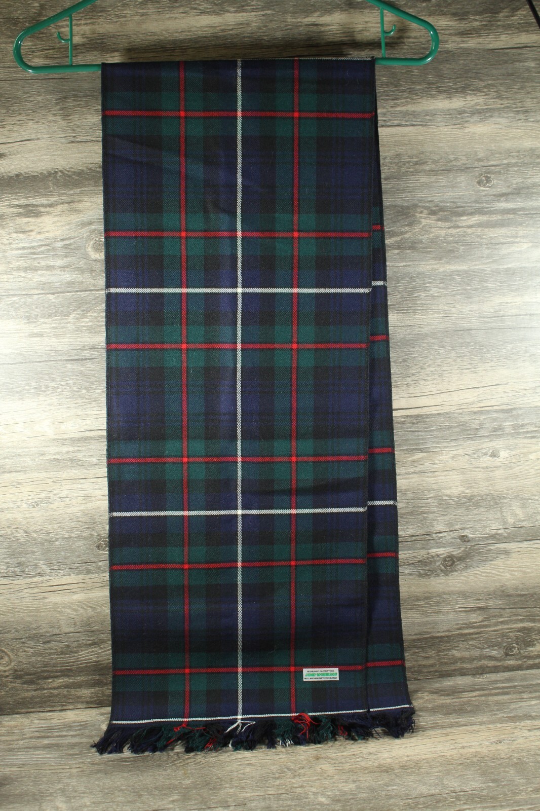 Highland Outfitters John Morrison Edinburgh Scotland Green Plaid Scarf 60″ x 11″