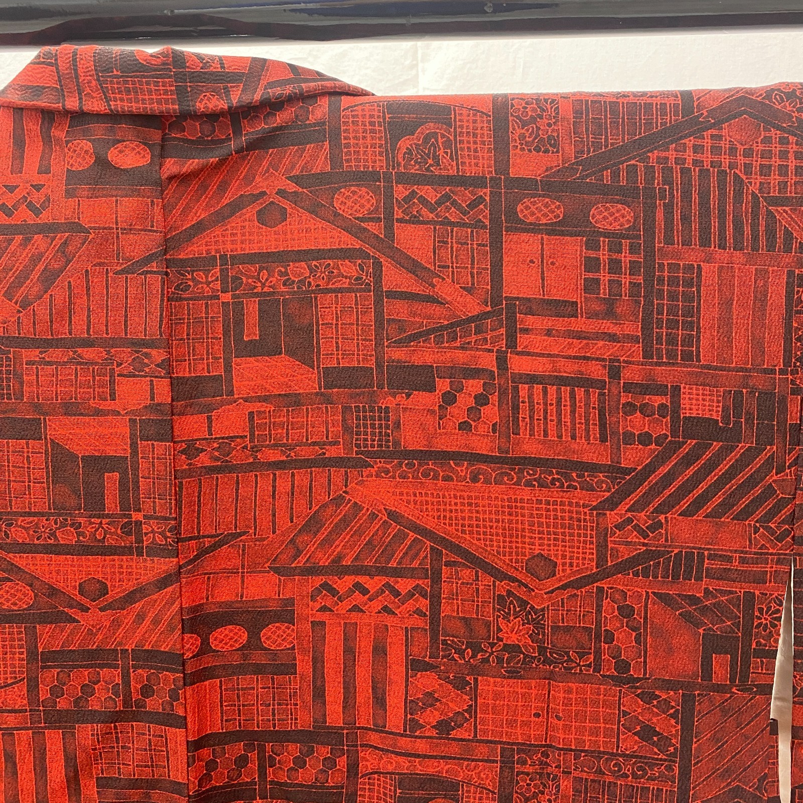 Japanese Vintage Kimono Haori Jacket Silk Red Traditional Authentic 29 in