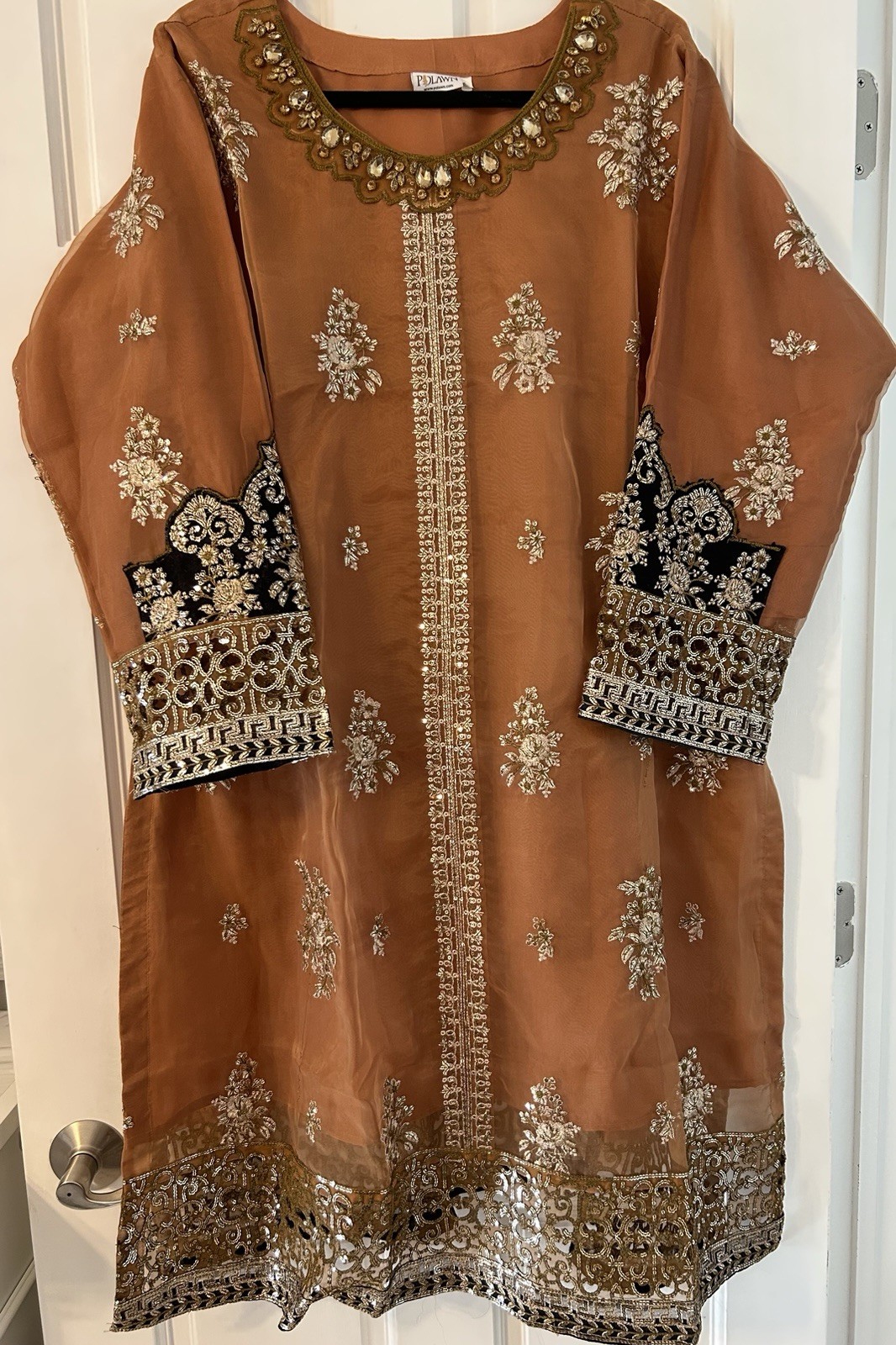 Women’s Party Wedding Wear Hand Embellished Shalwar Kameez Plus Size 50 Slim Fit