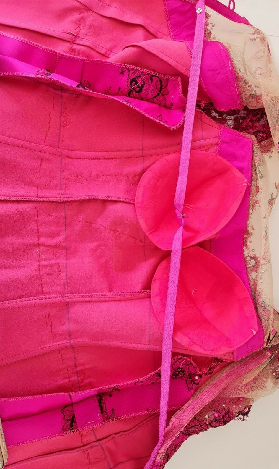 Cambodia Khmer Traditional Out fit Women Sz L Deep Pink Lace Korean Silk Skirt