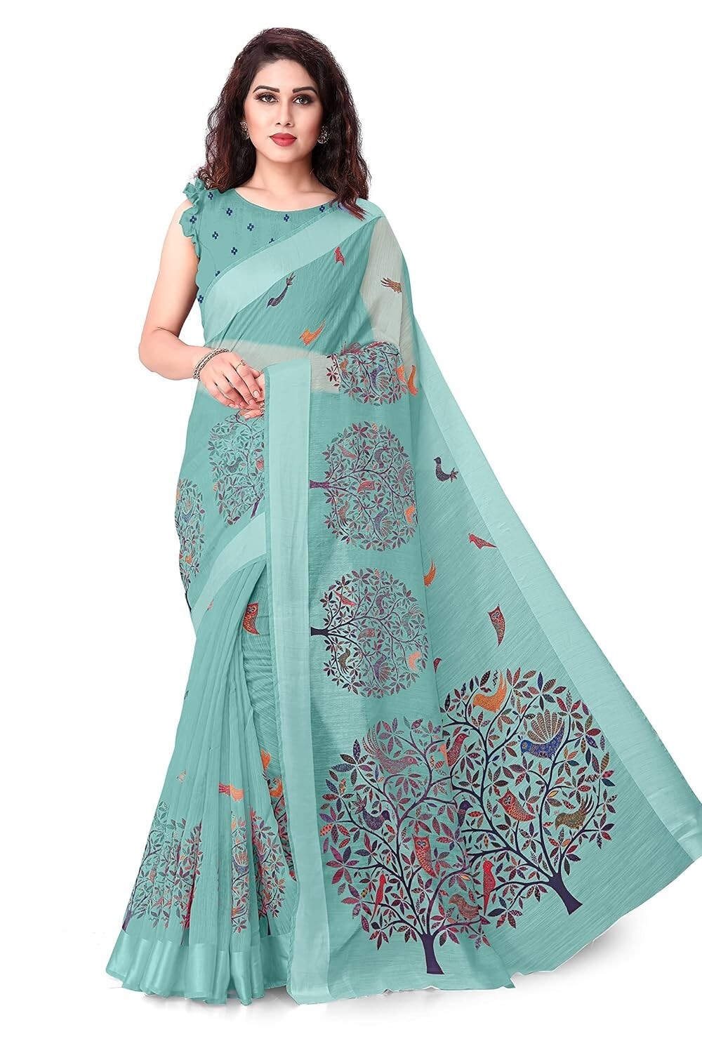 Women’s Cotton Blend Saree With Unstiched Blouse Piece