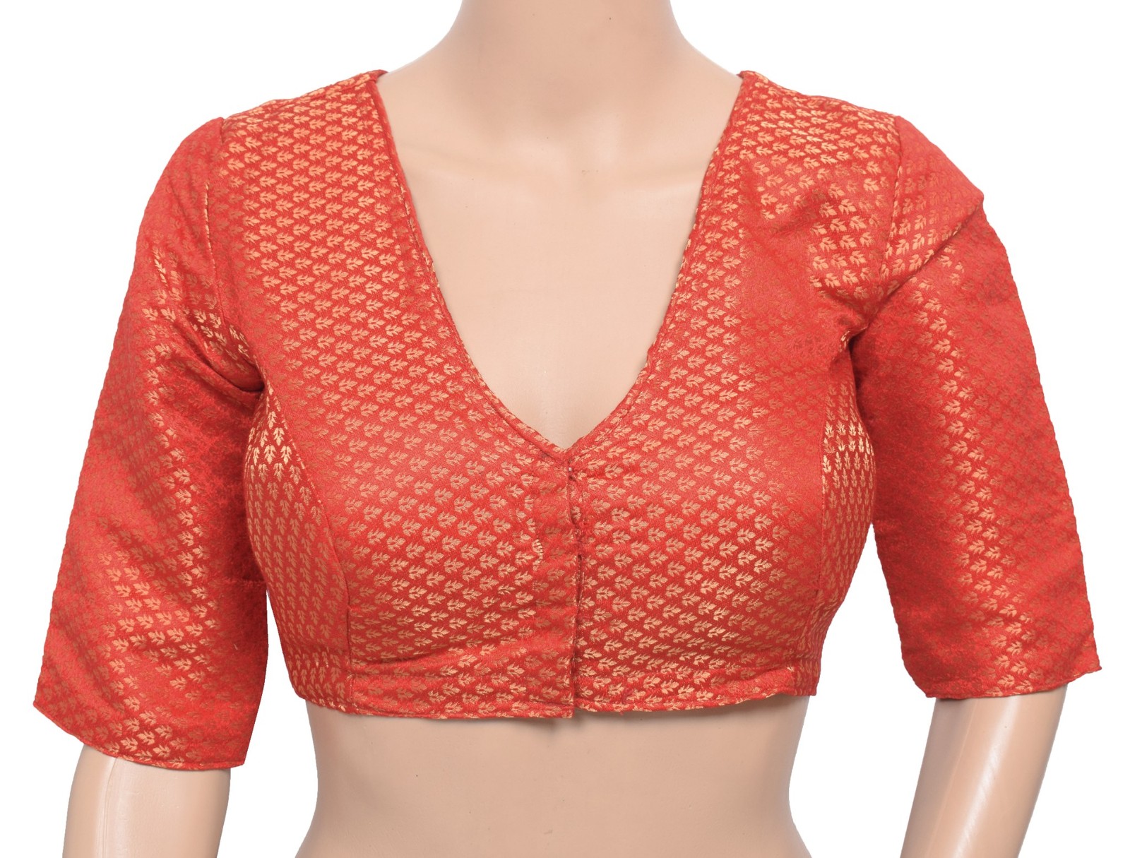 Sushila Vintage Readymade Red Sari Blouse Art Silk Zari Woven Padded Choli 34″