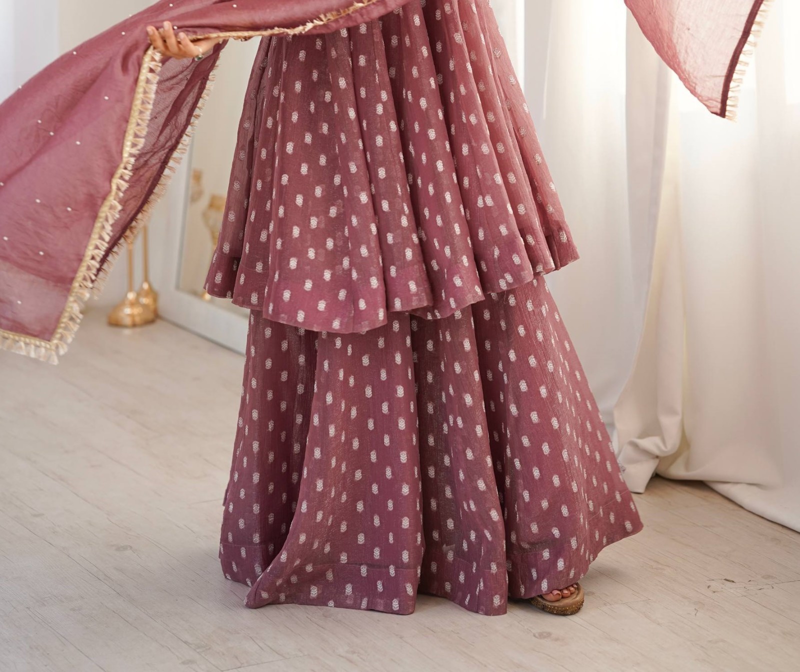 Presenting Heavy Crunchy Silk Pink Top Palazzo With Dupatta For Ethnic Wear