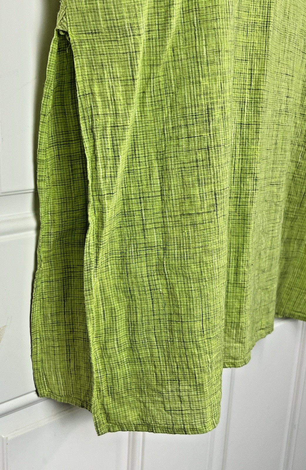 Vibrant Lime Green Kurta Linen Blend Long Sleeves Size 40 side slit