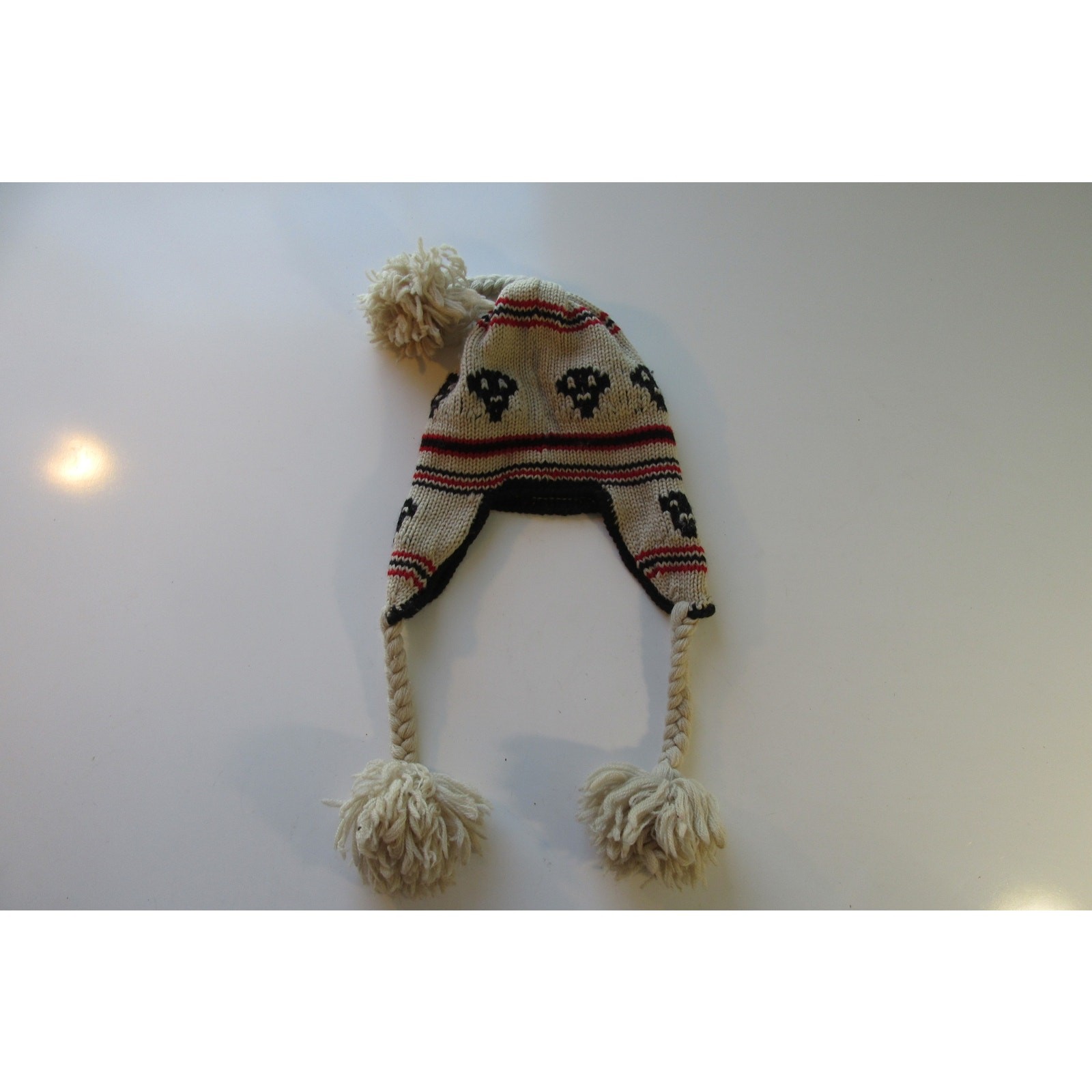 Peruvian Trading 100% Highland Wool Hat With Ear Flaps Pom Poms Skulls Unisex