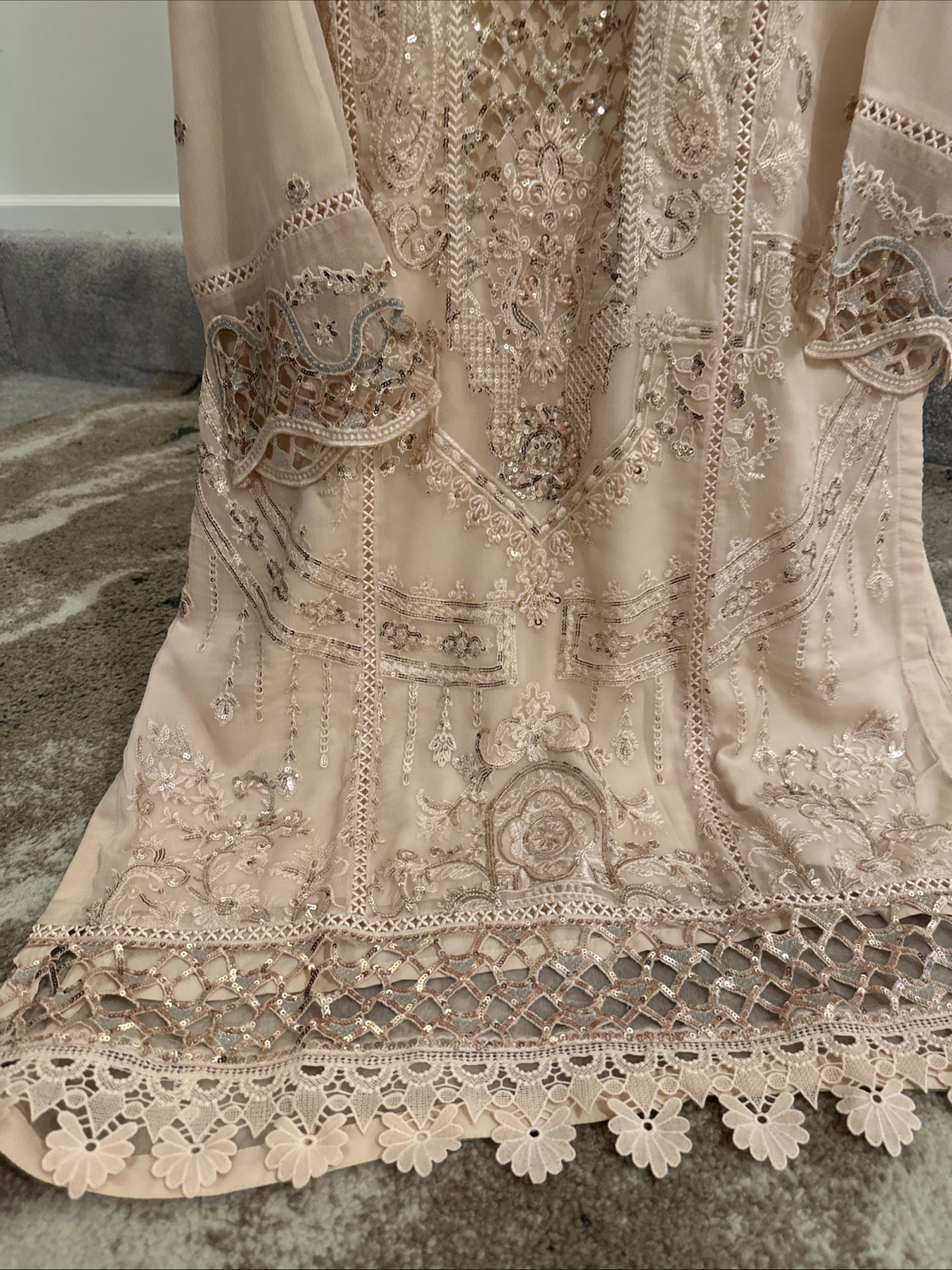 Pakistani Chiffon Embroidered Dress Bust 42 with Chiffon Duppatta for Women New