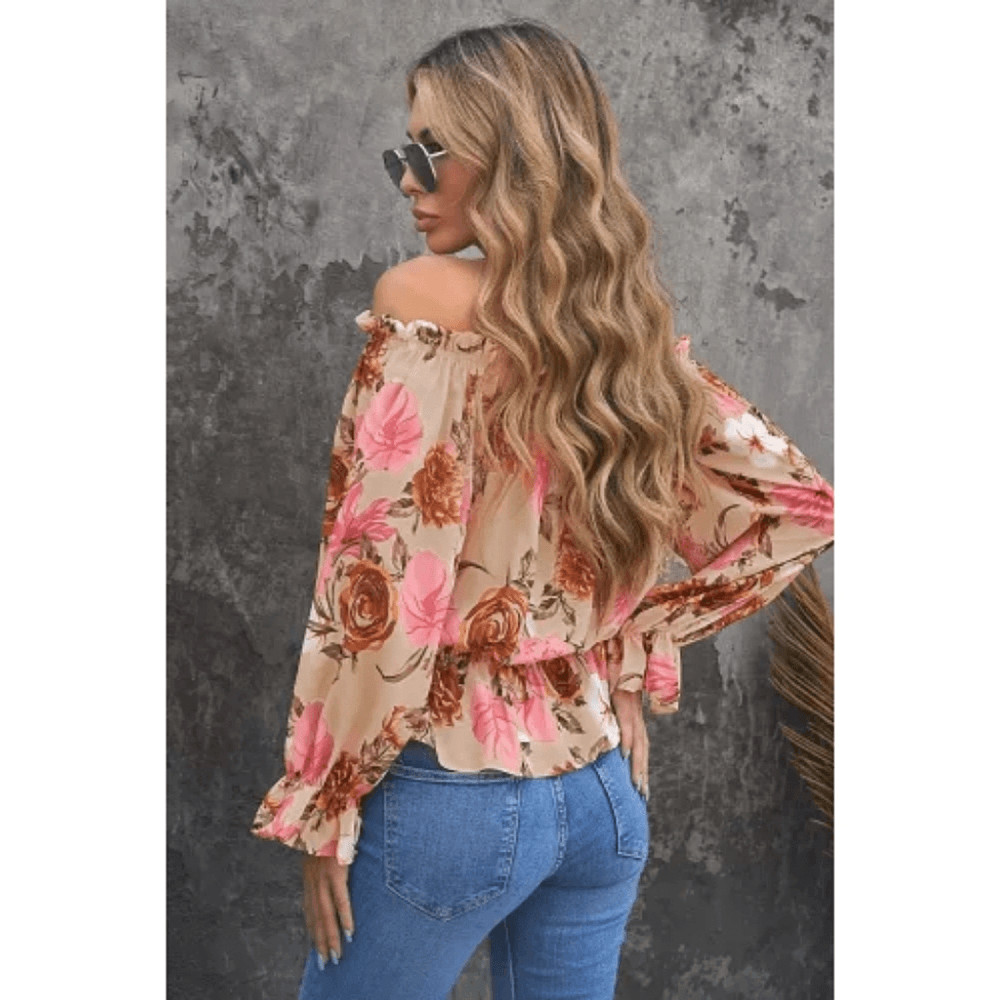 Off The Shoulder Long Sleeve Floral Blouse XL