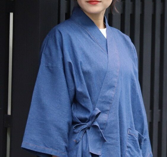 Japanese DENIM SAMUE Traditional Kimono Ladies 100% Cotton Blue Relax Work Wear