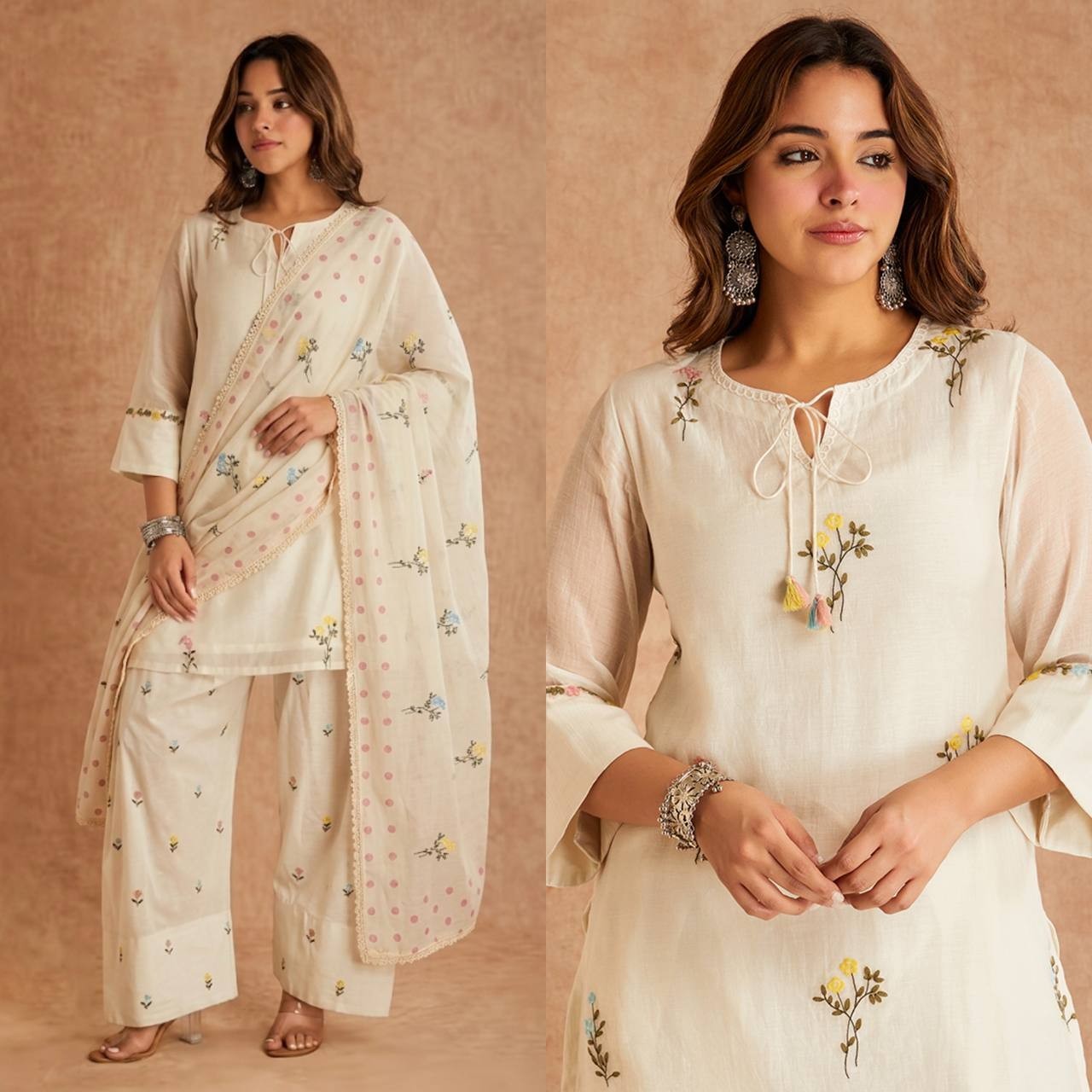Latest New Cotton Silk Farshi Salwar Kameez With Tabby Organza Dupatta For Women