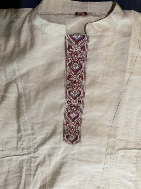 Pale Green Embroidered w burgandy Kurta Dress Boho Indian Tunic Size XL – Lined