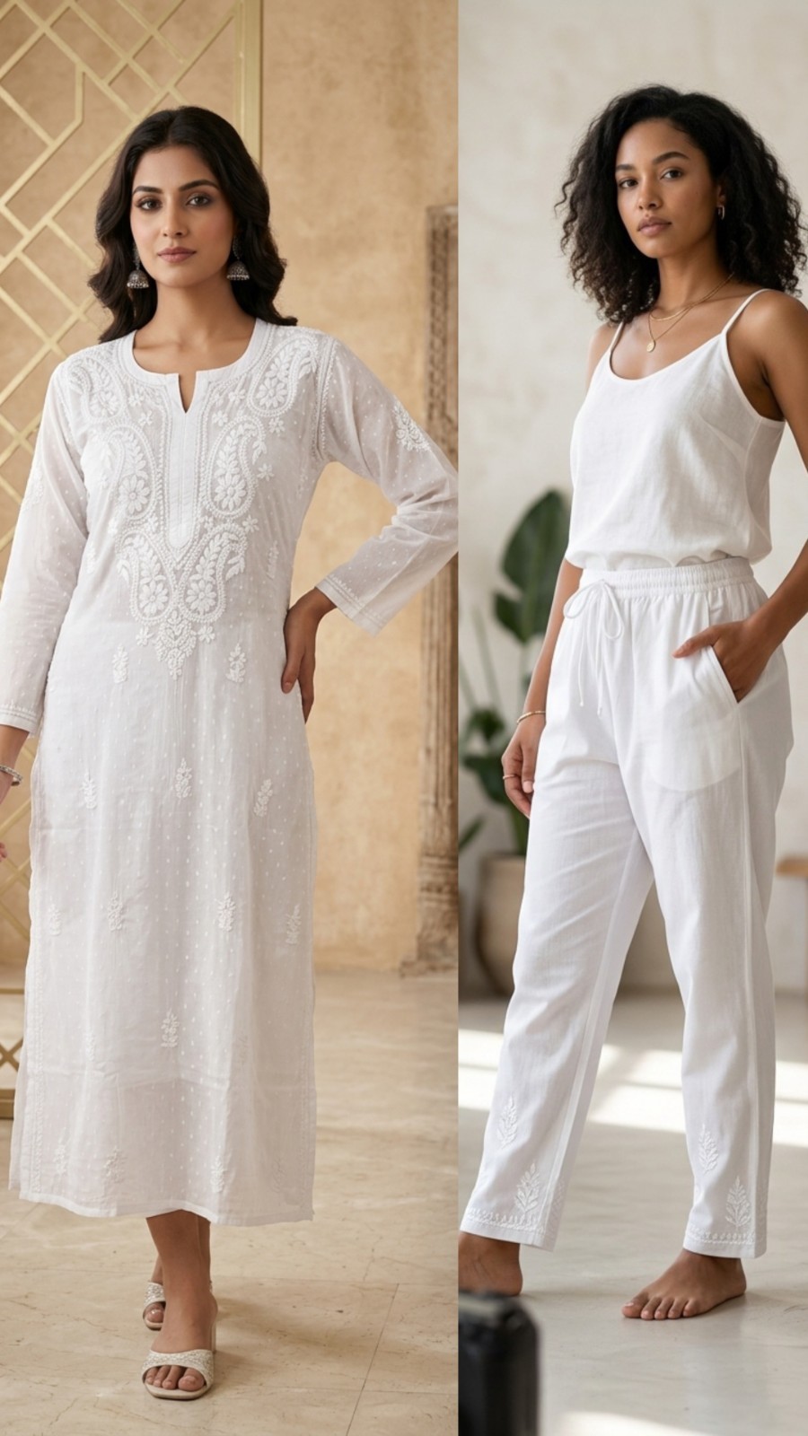 100% COTTON Co-Ord Set S M L XL 2XL HANDMADE CHIKAN EMBROIDERY ETHNIC KURTI