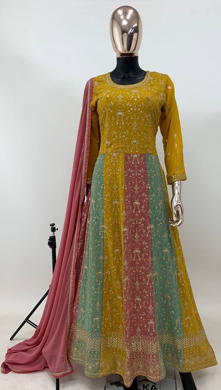 Multicolor Indian Pakistani Floor Length Anarkali Readymade Salwar Kameez Gown