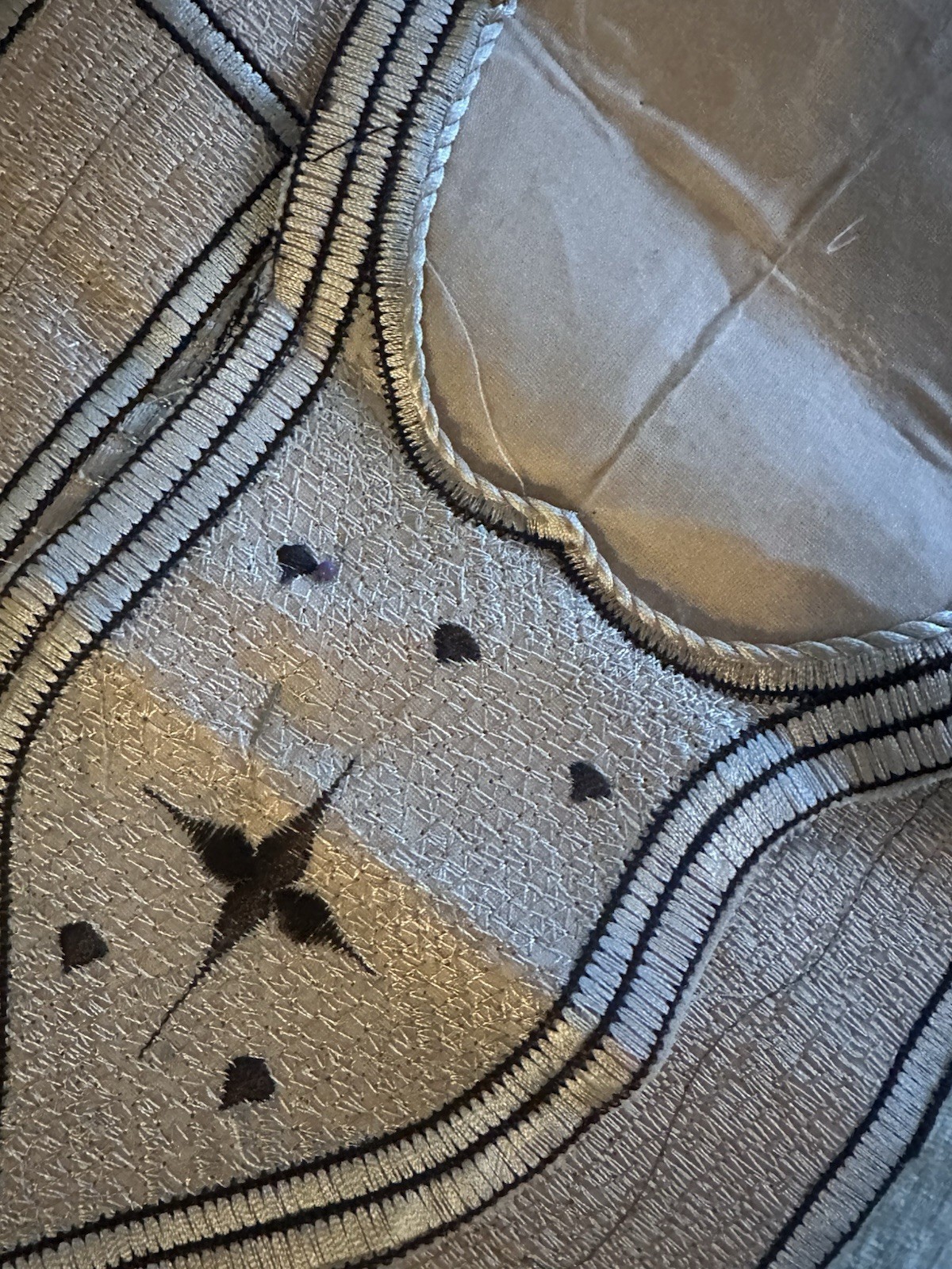 Men’s Silk Embroidered Sari Panels White Beige One Size Decorative Set of 2