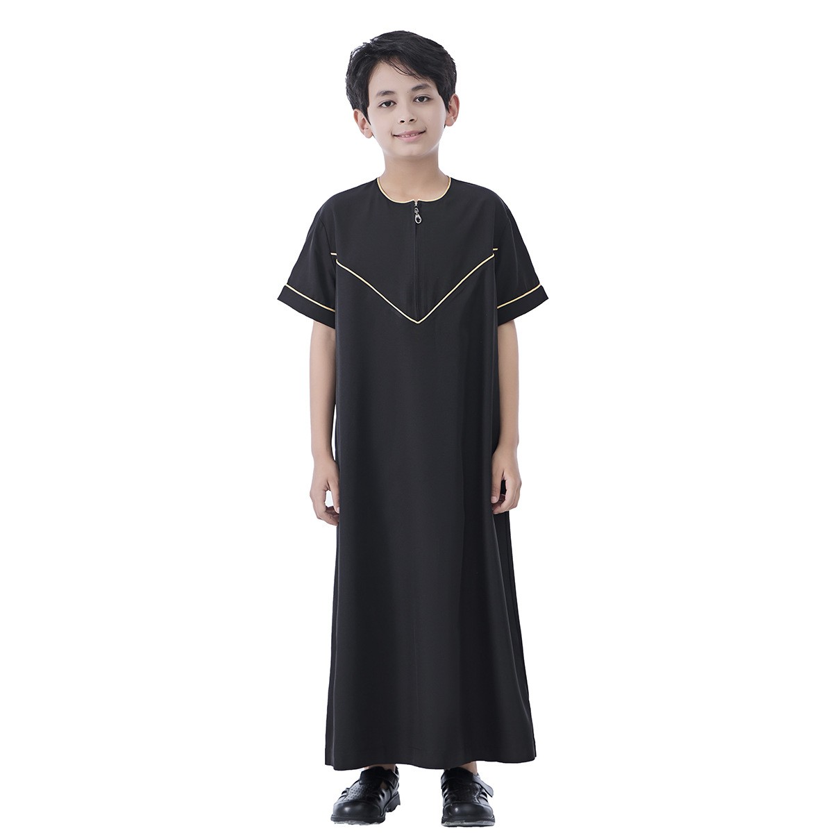 Eid Muslim Boy Robe Fashion Arab Jubba Thobe Short Sleeve Abaya Islamic Clothing