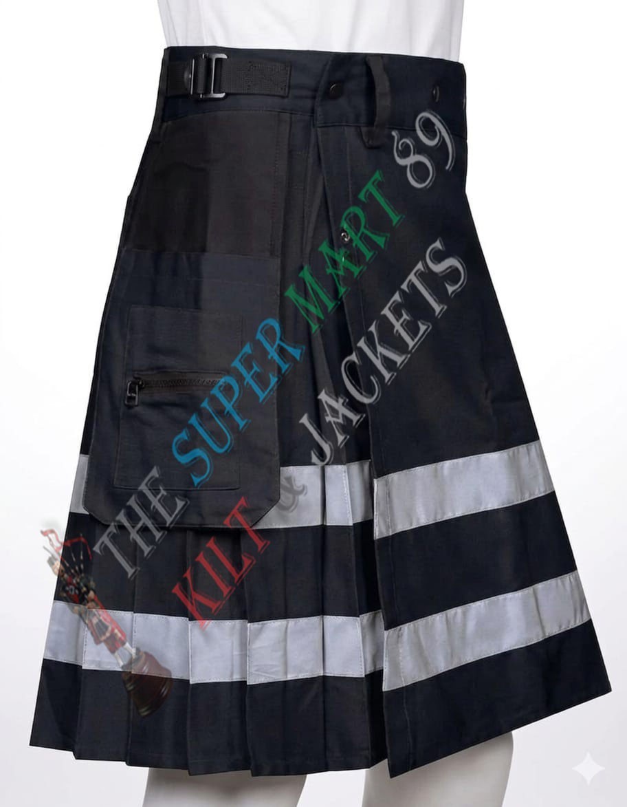 Scottish Men’s Fire fighter Utility Kilt Cotton Kilts Two Side Cargo Pockets