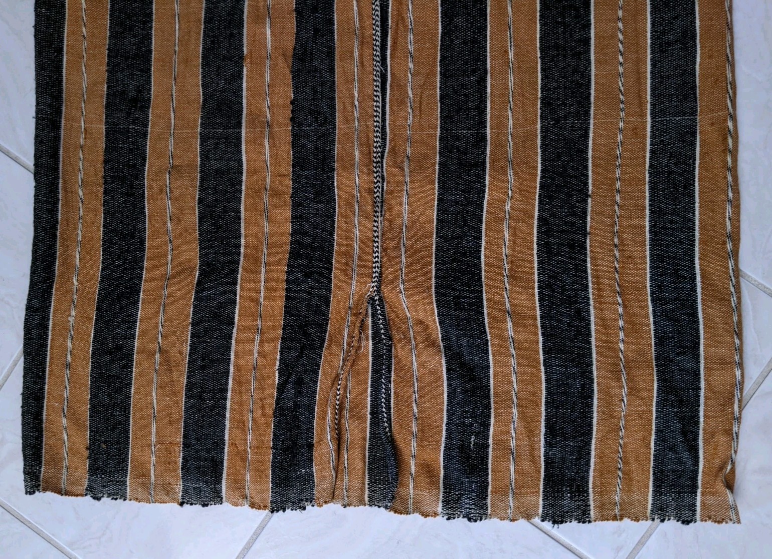 Vtg Handmade Moroccan Djellabah Stripes Jellaba Kaftan Wool Hooded Thobe Long