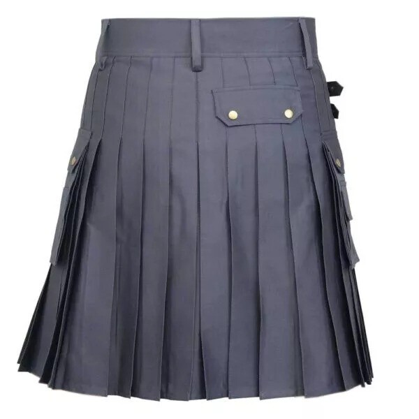 Men’s Scottish Utility Kilt Grey Cotton Cargo Pockets Skirt Highland kilt
