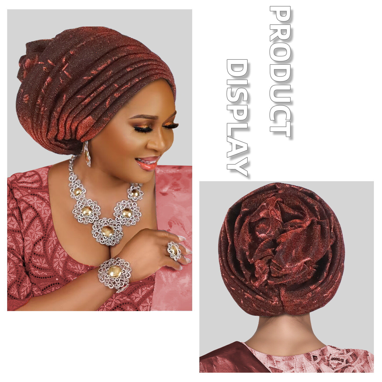 Nigerian African Women Pleated Head Cover Wrap Caps Islamic Bonnet Headwear Arab