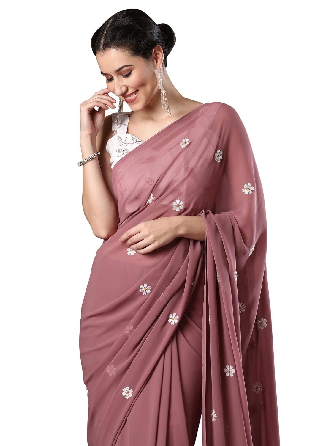 Women’s Georgette Embroidered Saree with Unstitched Blouse Piece