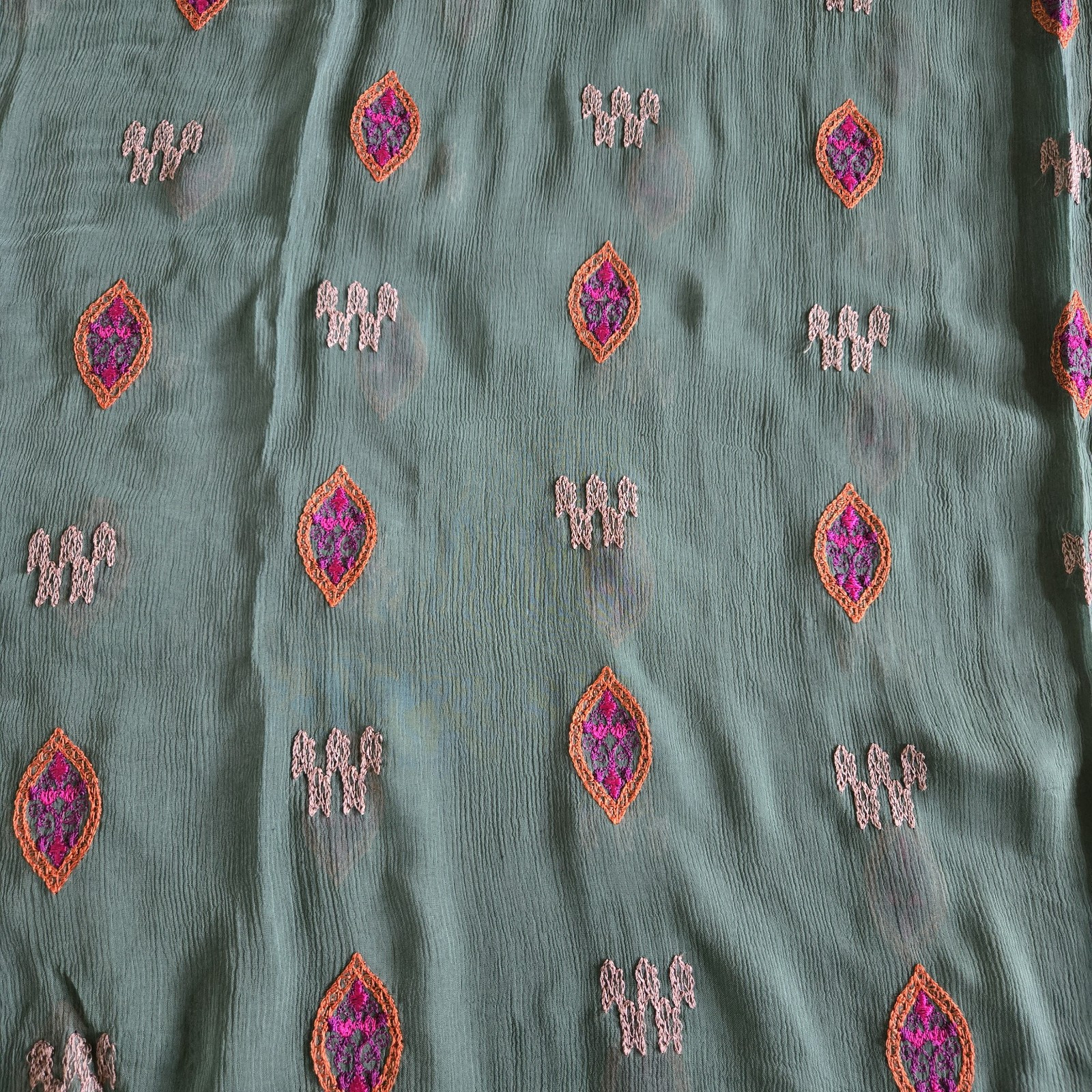 Embroidered Salwar Kameez Dupatta Long Scarf 100% Cotton Green Party Wear Dress