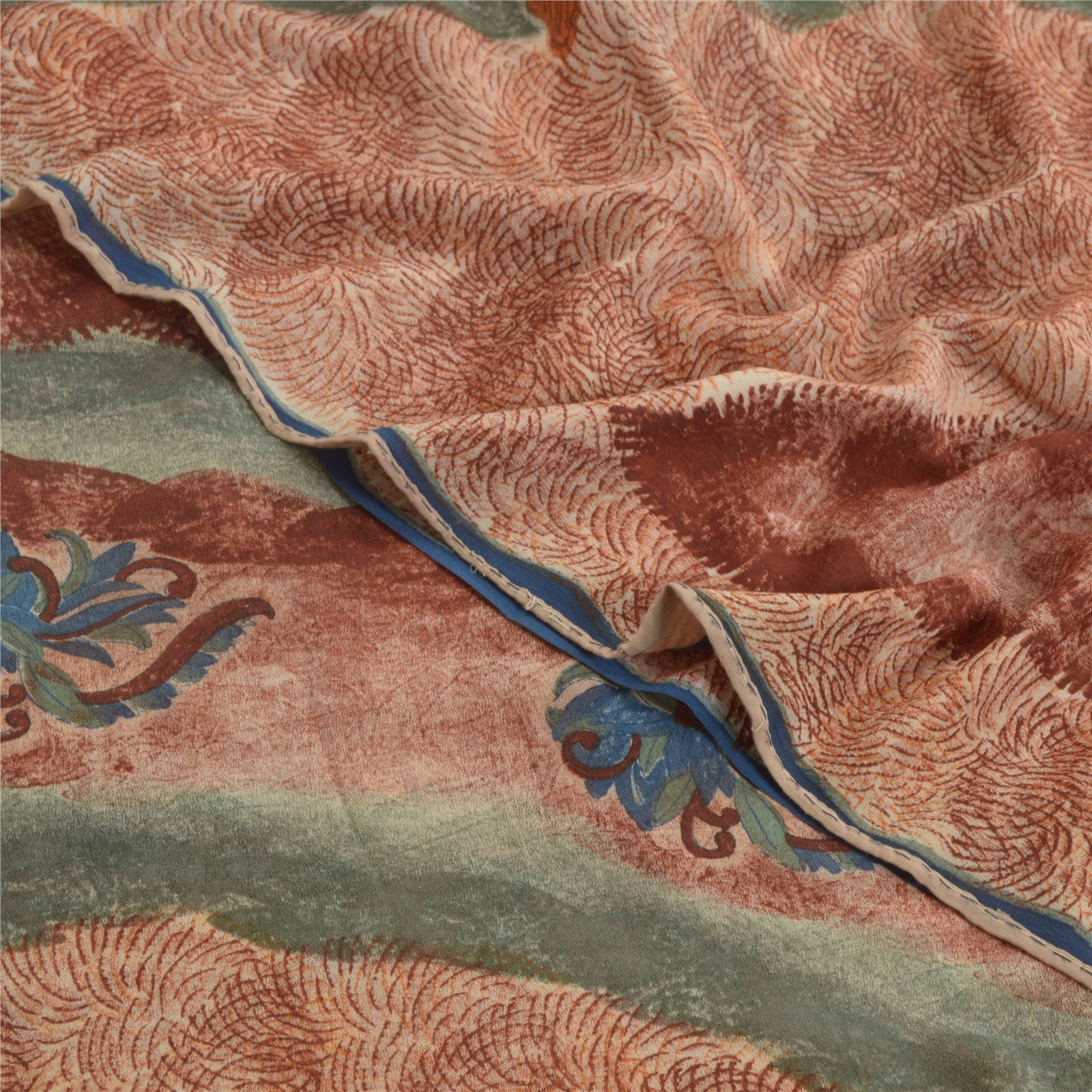 Sanskriti Vintage Brown Sarees Pure Georgette Silk Printed Sari 5Yd Craft Fabric