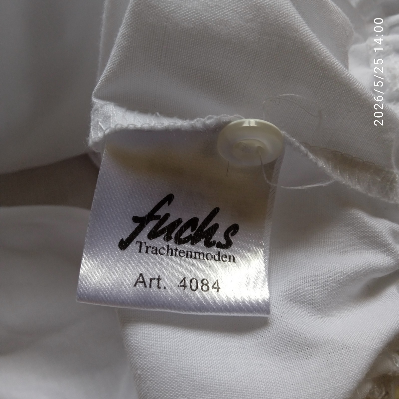 Fuchs Dirndl Oktoberfest White cotton Blouse Size EU 40