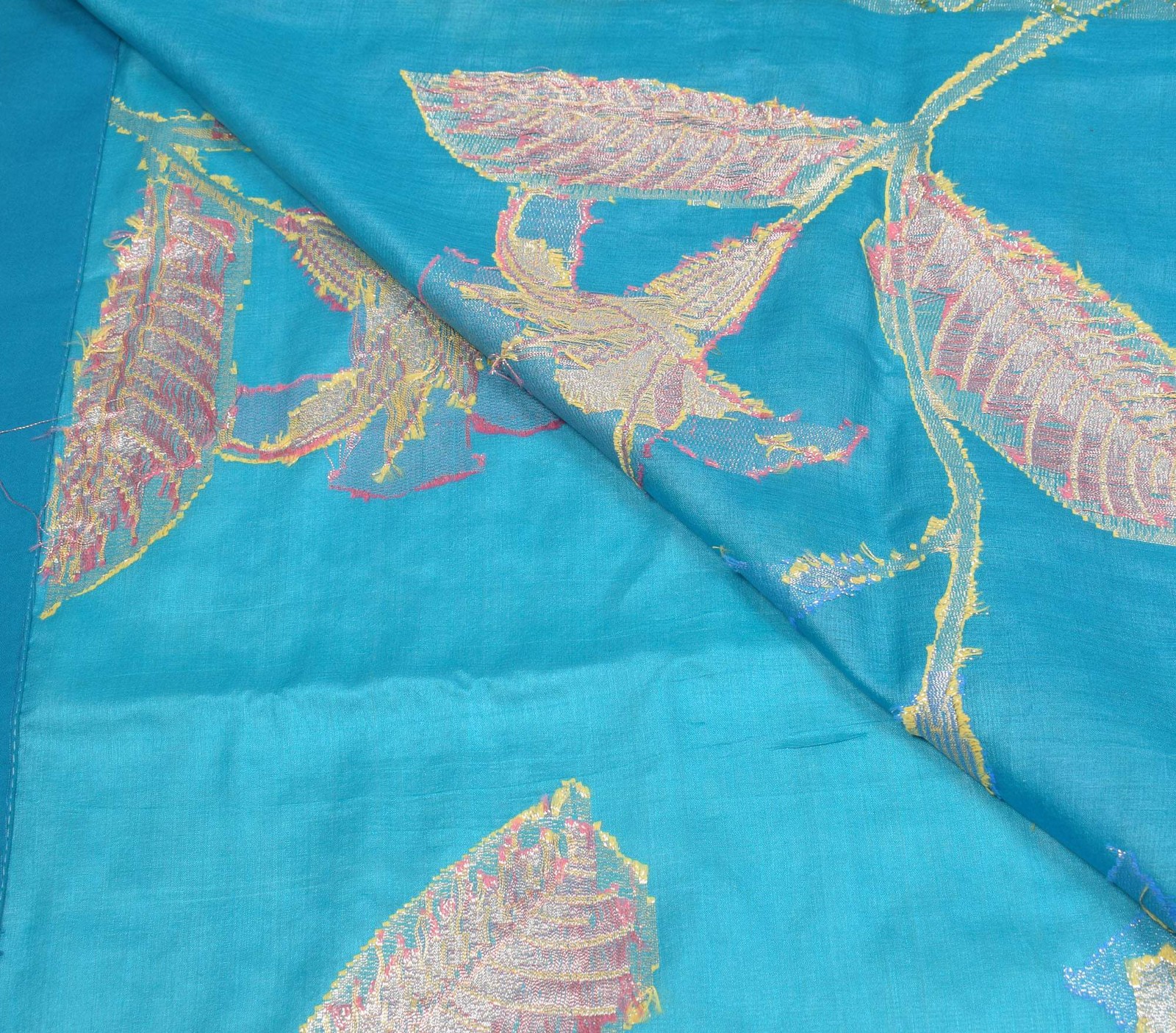 Sushila Vintage Turquoise Blue Saree Pure Tussar Silk Woven Floral 5YD Sari Fabr