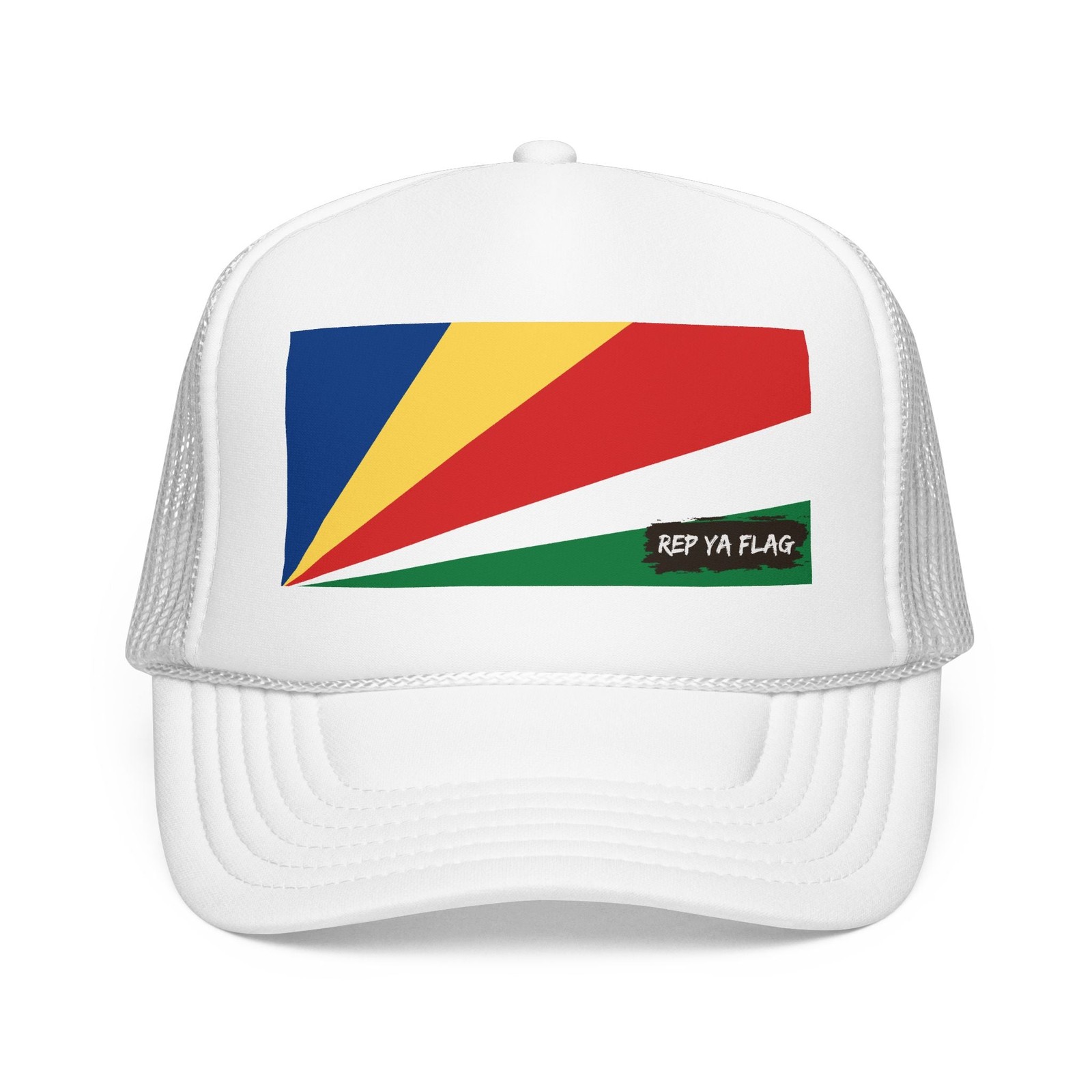 Seychelles Flag Foam Trucker Hat – Seychellois Pride Cap – White / One size