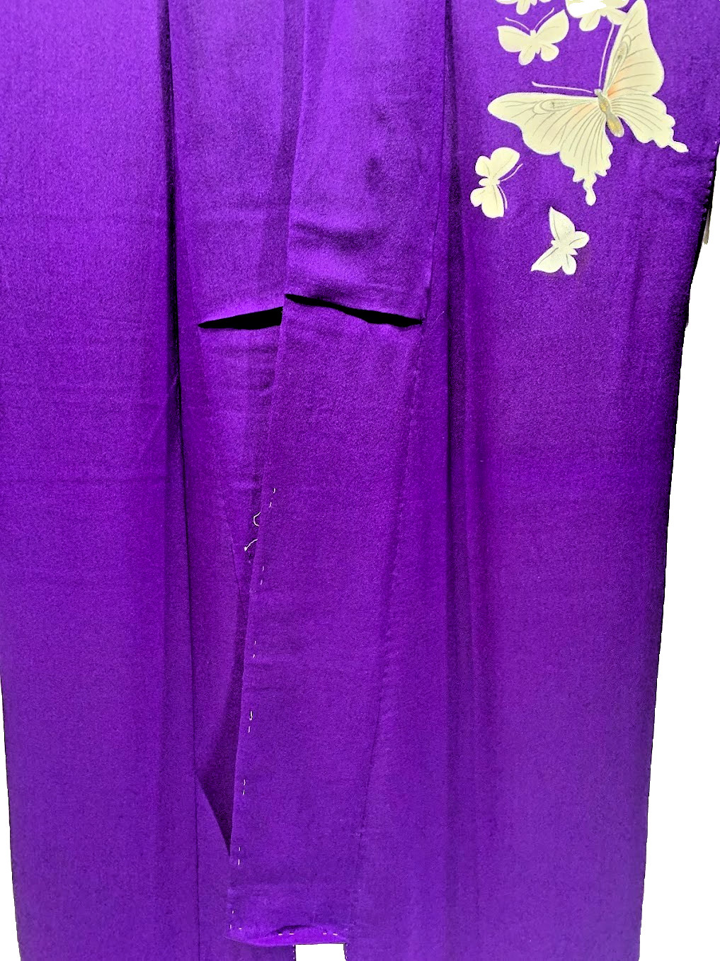 VINTAGE Silk Houmongi Kimono Kinsha Chirimen Butterfly Purple M Traditional Art