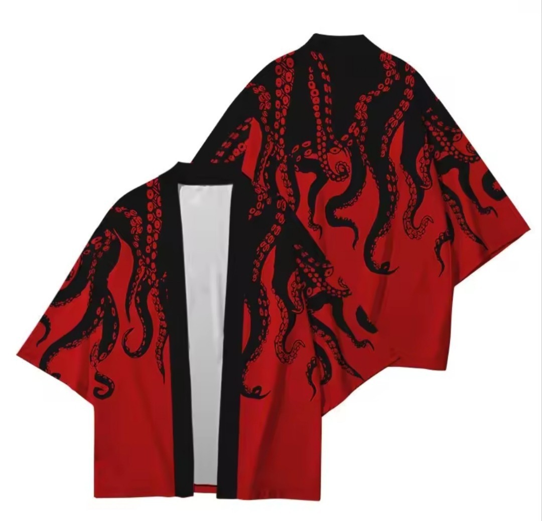 Japanese Streetwear Kimono Haori – Octopus Print Harajuku Yukata Cardigan S-3XL