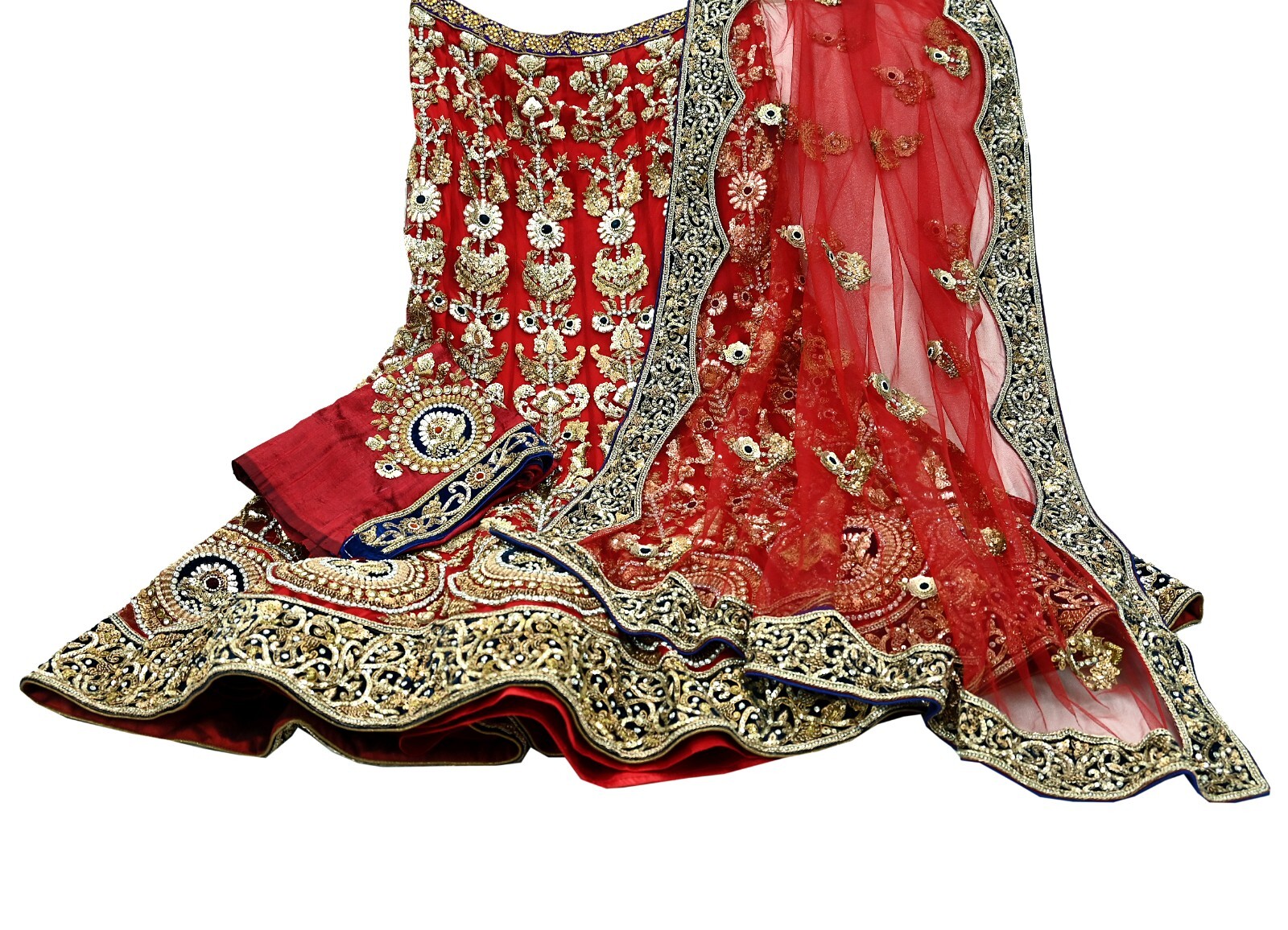 Indian Heavy Red Net Hand Embroidered Designer Anamika Khanna Lehenga 3pcs Set