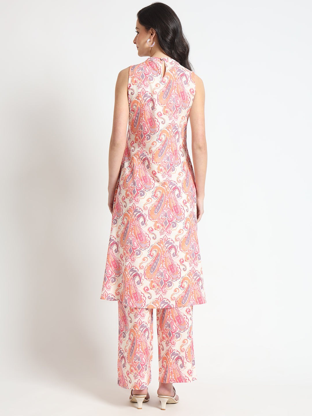 Cream Floral Print Rayon Fabric Co-Ord Set for Women Ethnic Wear Plus Size
