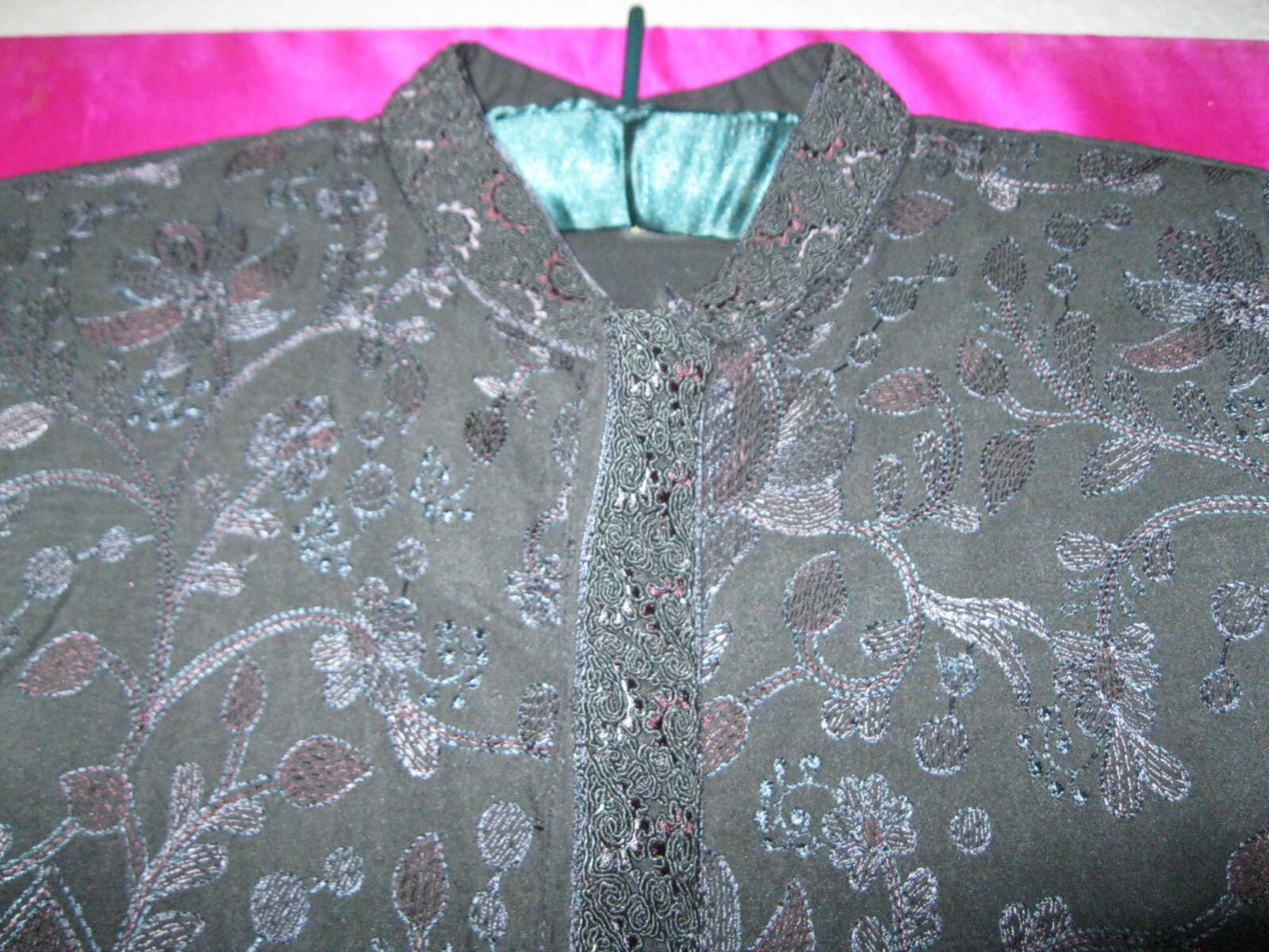 LONG, BLACK TRADITIONAL MIDDLE EASTERN COTTON DRESS W/ L/S, COLLAR, NEW