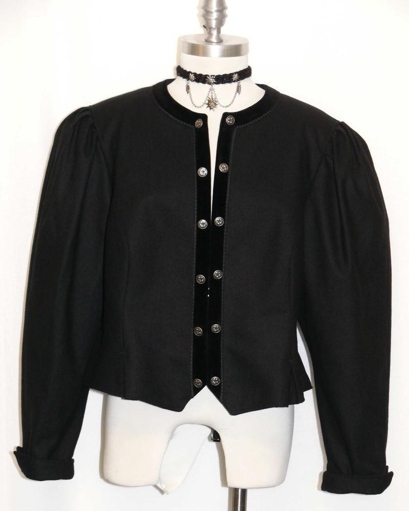 BLACK ~ WOOL & VELVET Women Austria ELEGANT Evening Dress Suit JACKET / 46 12 M