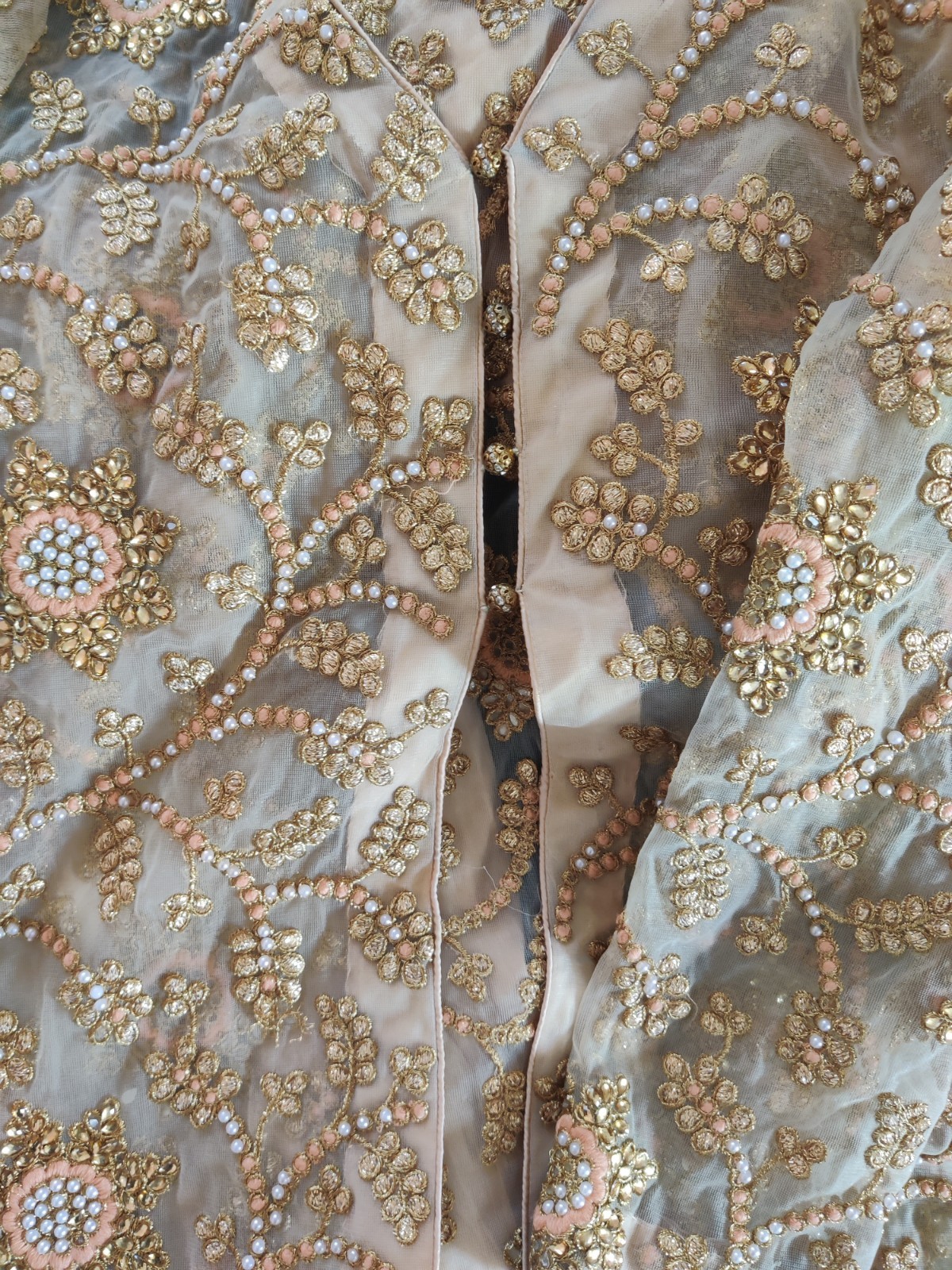 Pakistani Net Sequin Beige Embroidered Salwar Kameez Set with Dupatta