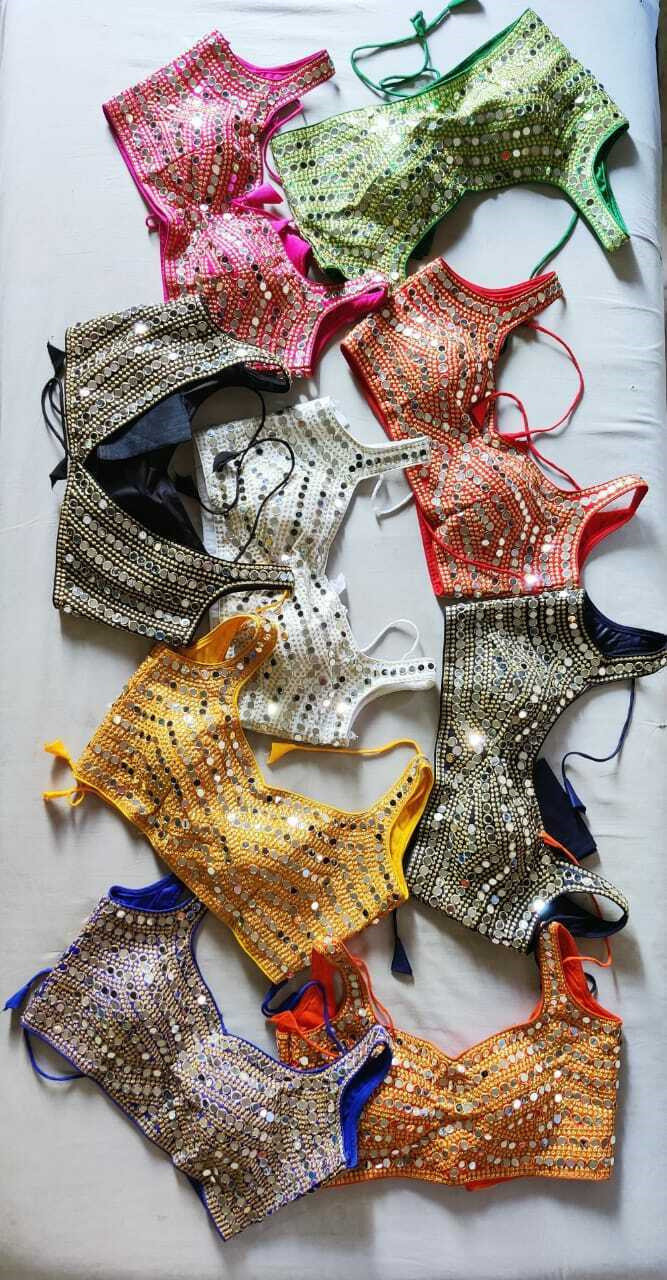 Indian Ready Made Stitched Saree Blouse Real Mirror Work Handmade Choli Top CC