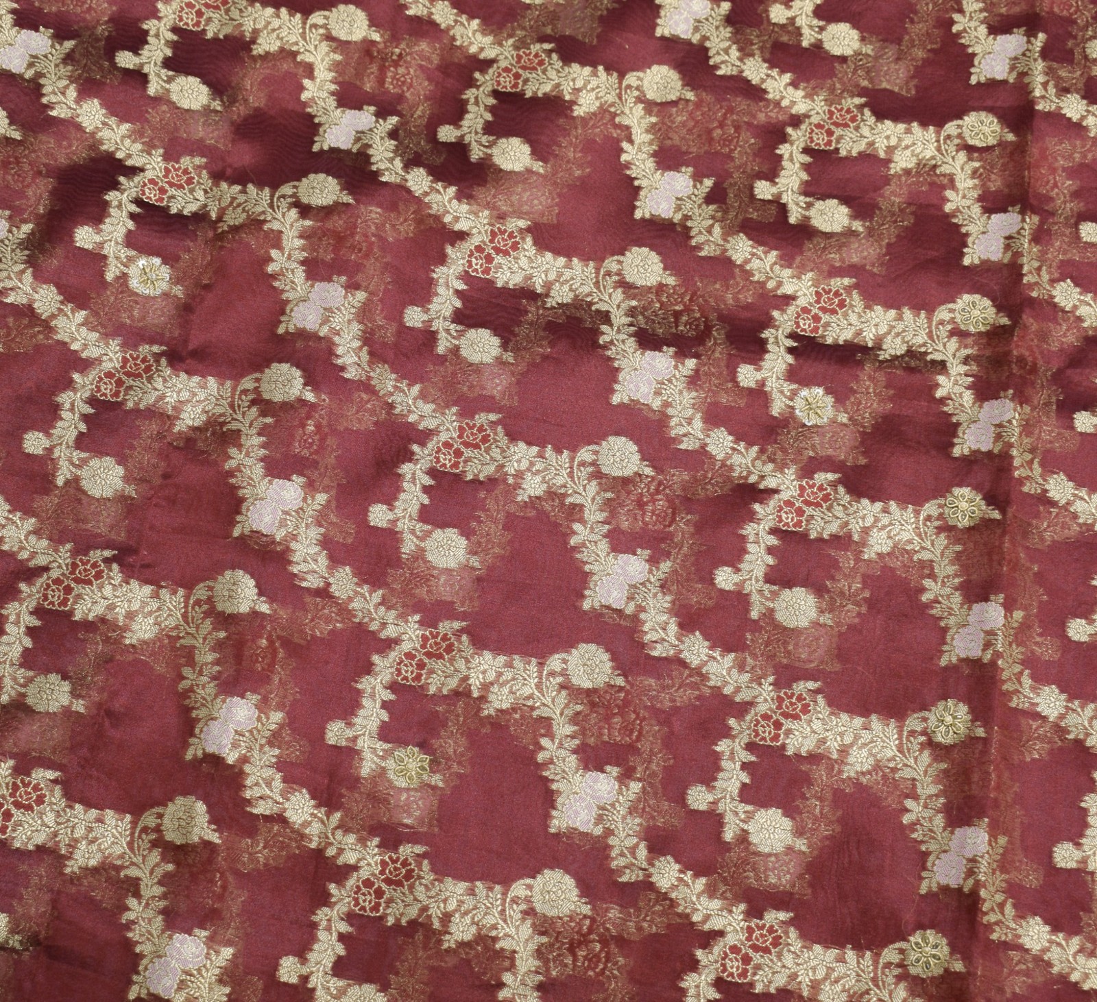 Sushila Vintage Maroon Art Tissue Saree Woven Zari Embellish HEAVY Sari Fabric