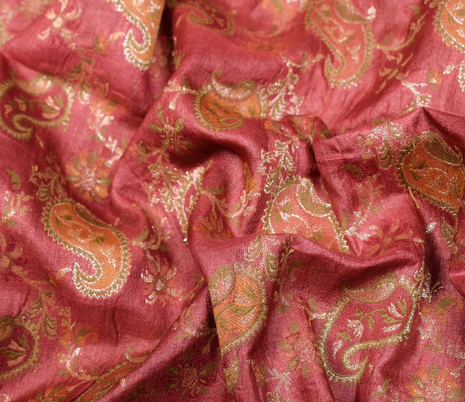 Sushila Vintage All Over Woven Saree 100%Pure Tussar Silk Maroon 5YD Sari Fabric