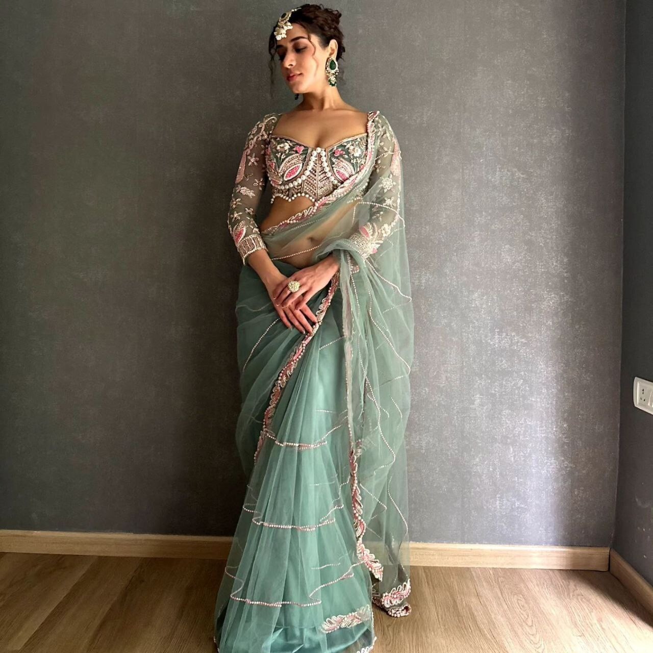 Bollywood Style Heavy Net Saree With Kasturi Silk Blouse For Women & Girls Wear