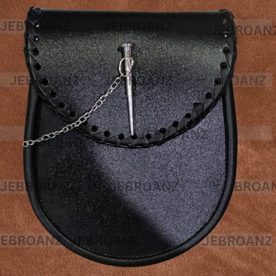 New Scottish Leather Kilt Sporran Hand Engraved Day Sporran – Free Chain belt