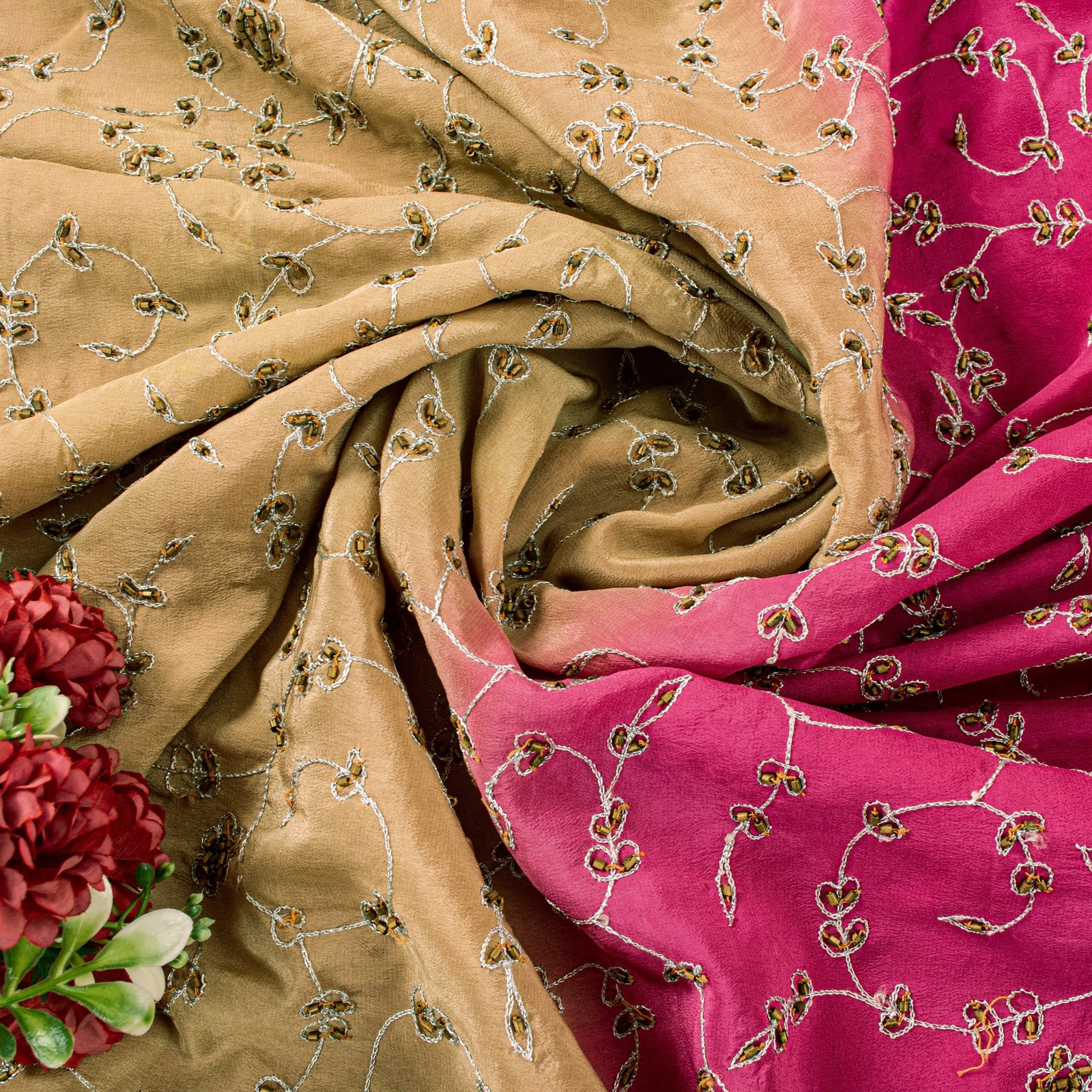 Sanskriti Vintage Pink Sari 100%Pure Crepe Silk Hand Beaded Sarees 5.5+Yd Fabric