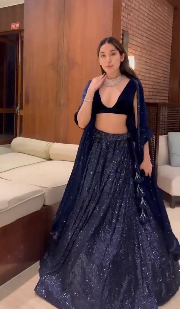 Presenting New Two Tone Tapeta Silk Lehenga Choli With Blue Dupatta For Wedding